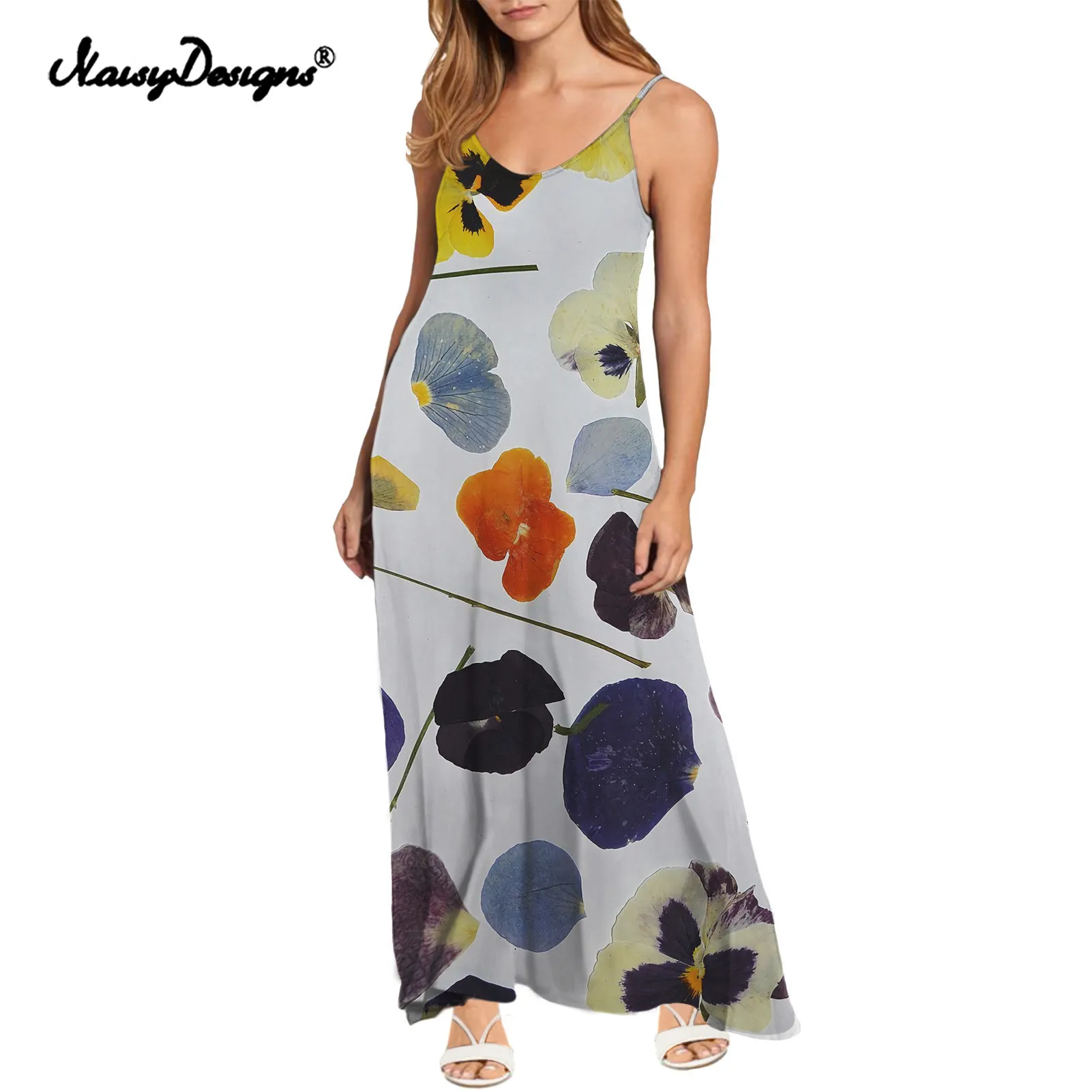 Noisydesigns Summer Fashion Versatile Women's New Sling Sleeveless Color Pansy Flowers Printed Dresses for Women Dropshipping