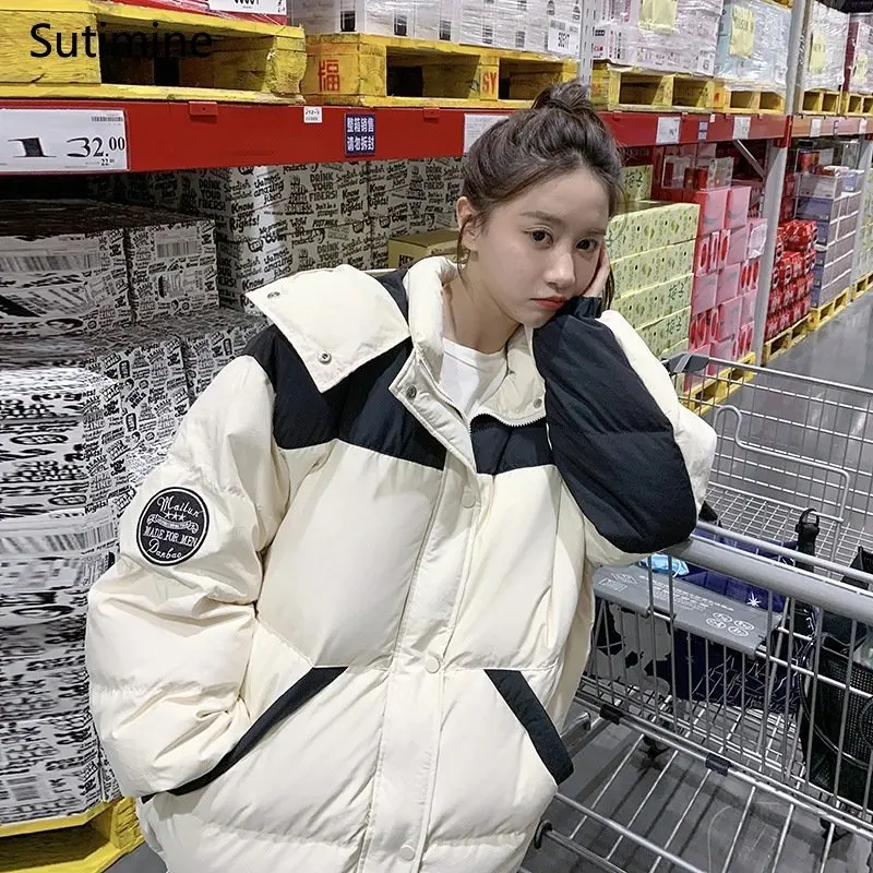 Winter Coat Women Office Lady Button Pockets Loose Down Jacket Women's Hooded Warm Windproof Cotton Padded Jacket Coat Women