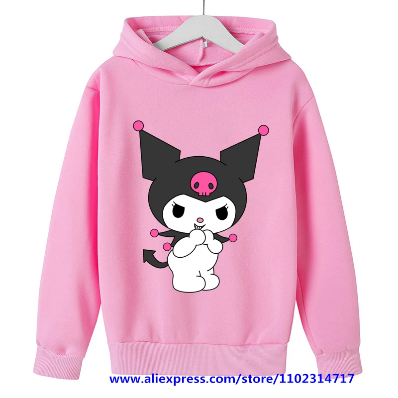 

MINISO Kawaii Kuromi Hoodie for Kids Clothes Girls Clothing Sanrio Boys Sweatshirts Spring Boys Long Sleeves Cartoon Hooded