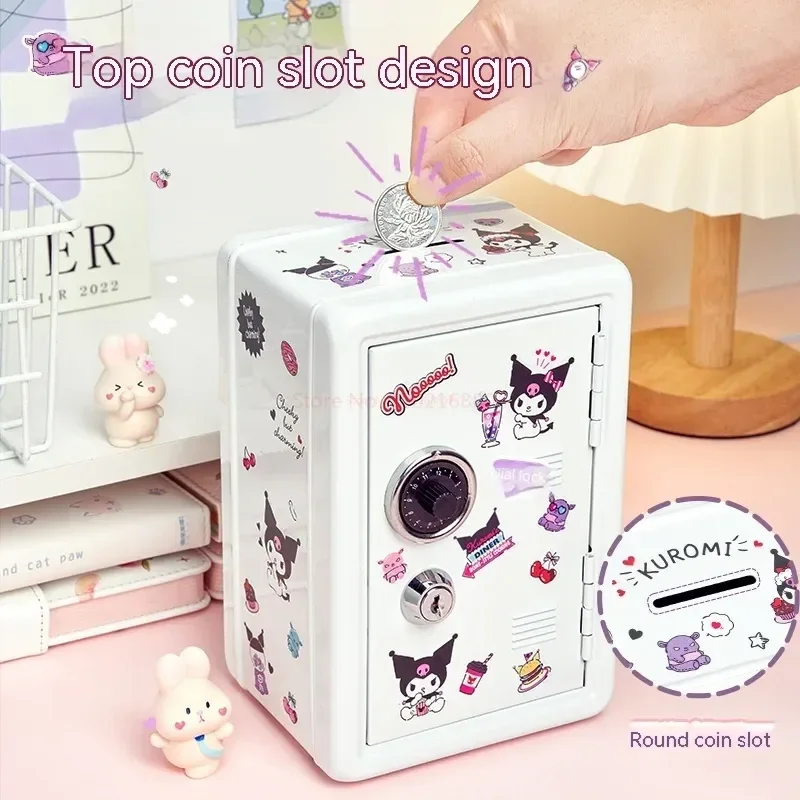 

New Sanrio Kawaii My Melody Cute Cinnamoroll Wrought Iron Safe Piggy Bank Anime Heart Cute Sticker Storage Key Cabinet Girl Gift