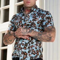 Hot selling new trendy brand mens business cardigan mens leopard print loose lapel summer short-sleeved casual shirt
