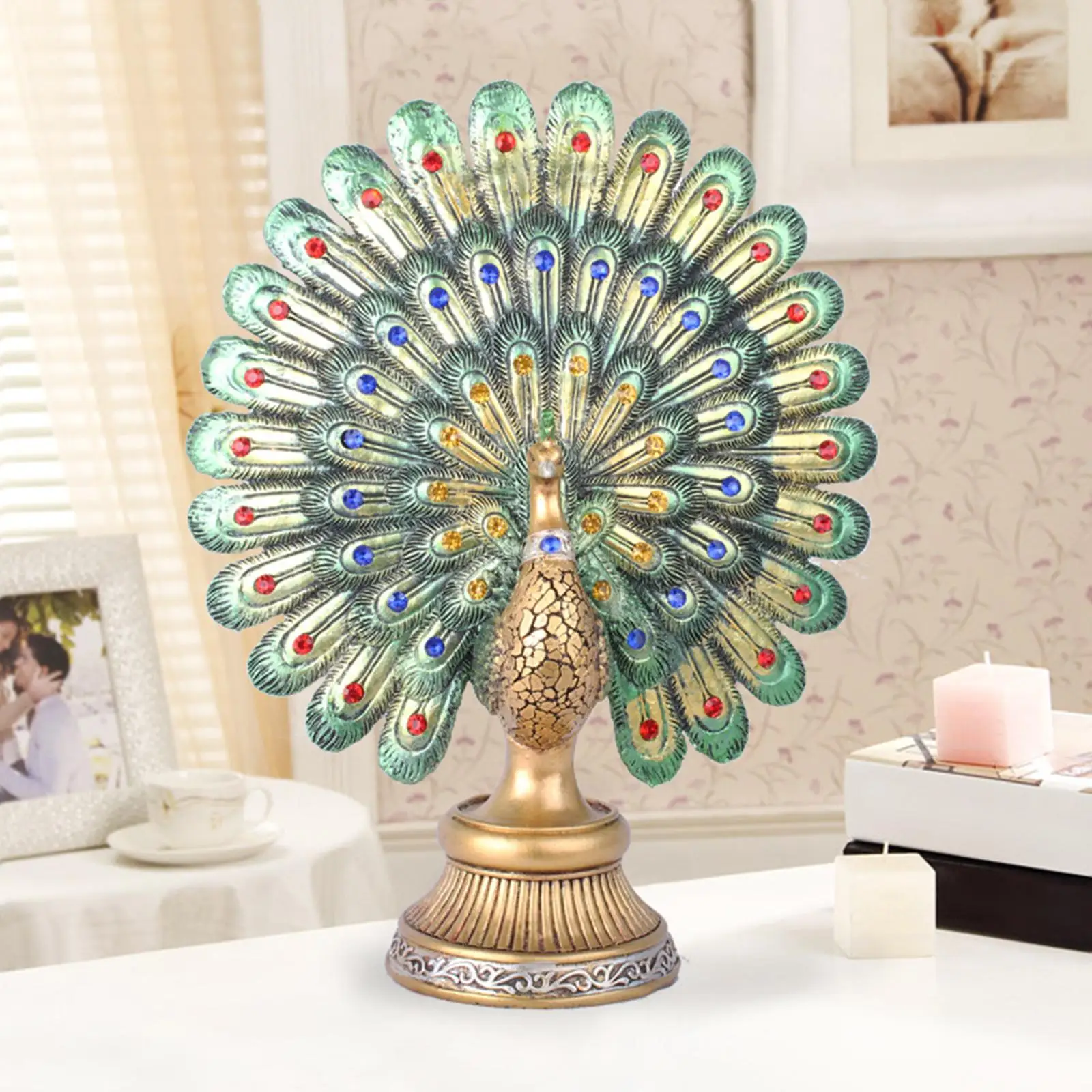 

Cute Peacock Statue Figurines Sculpture Bedroom Art Crafts Office Display