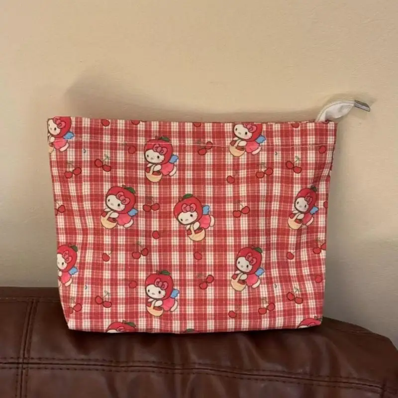 Kawaii Sanrio Hello Kitty ретро красная сетка с принтом милый мультфильм косметичка