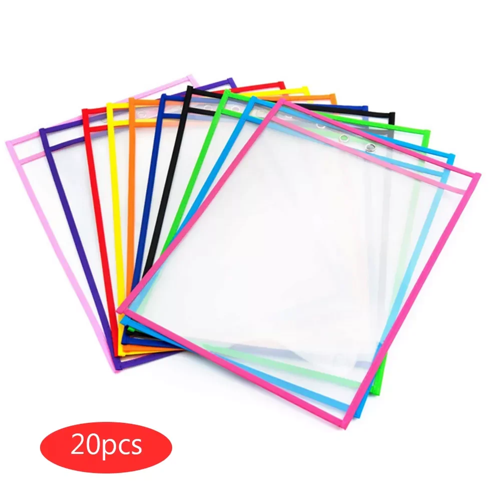 

20pcs/12pcs/10pcs Reusable Dry Erasable Pockets Transparent Write and Wipe Drawing Board Shop Ticket Holder File Storage Bag