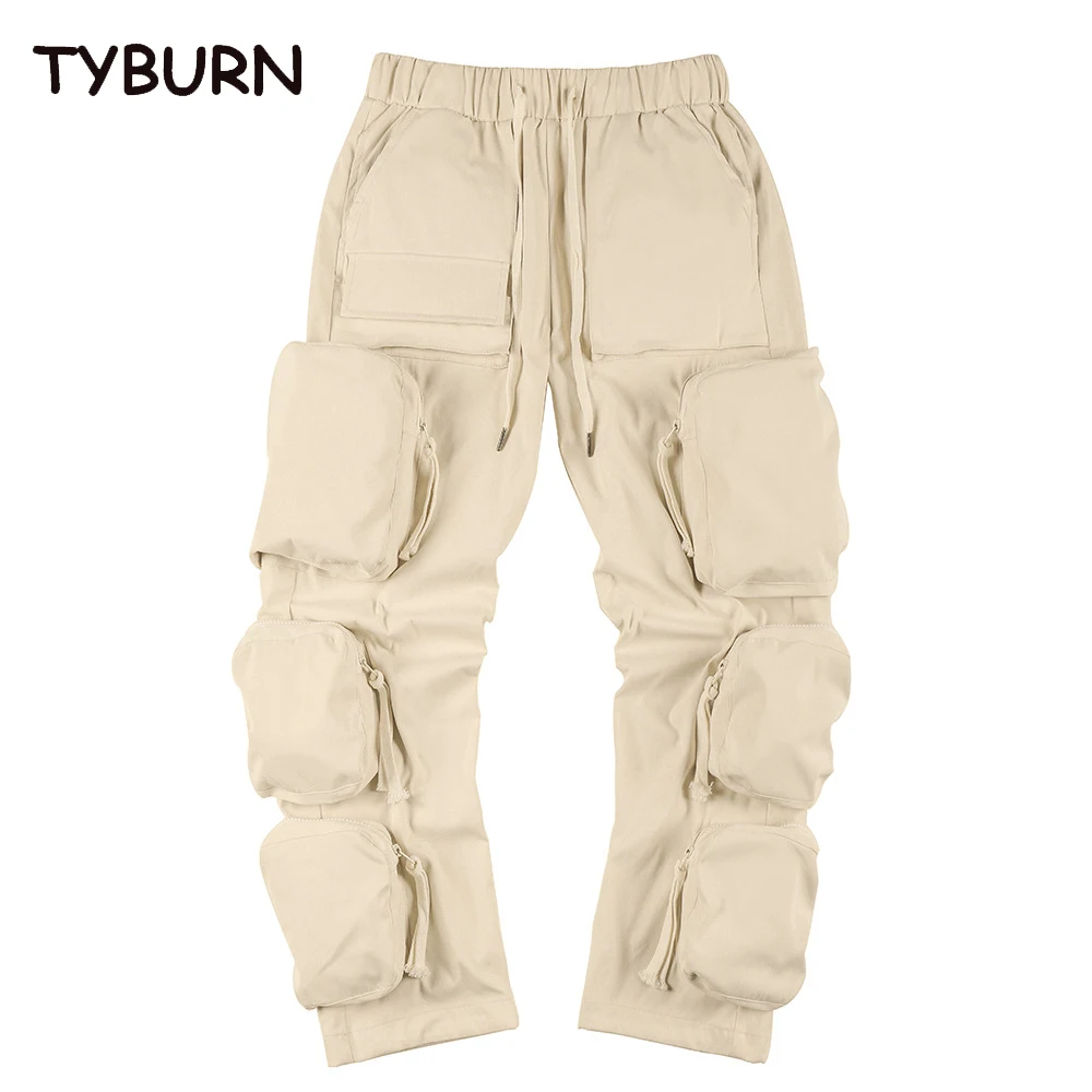 

TYBURN Four Seasons Black High Street Machine Wind Zipper Multi Pocket Workwear Pants Men's Hip Hop Relaxed Casual Leggings
