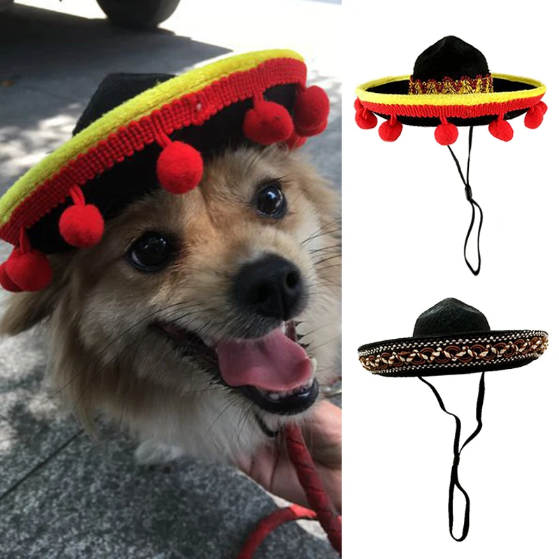 

Cat Dog Mexican Style Hat Head Set Funny Party Holiday Festival Pet Caps For Chihuahua Cute Outdoor Travel Pet Products Stylish