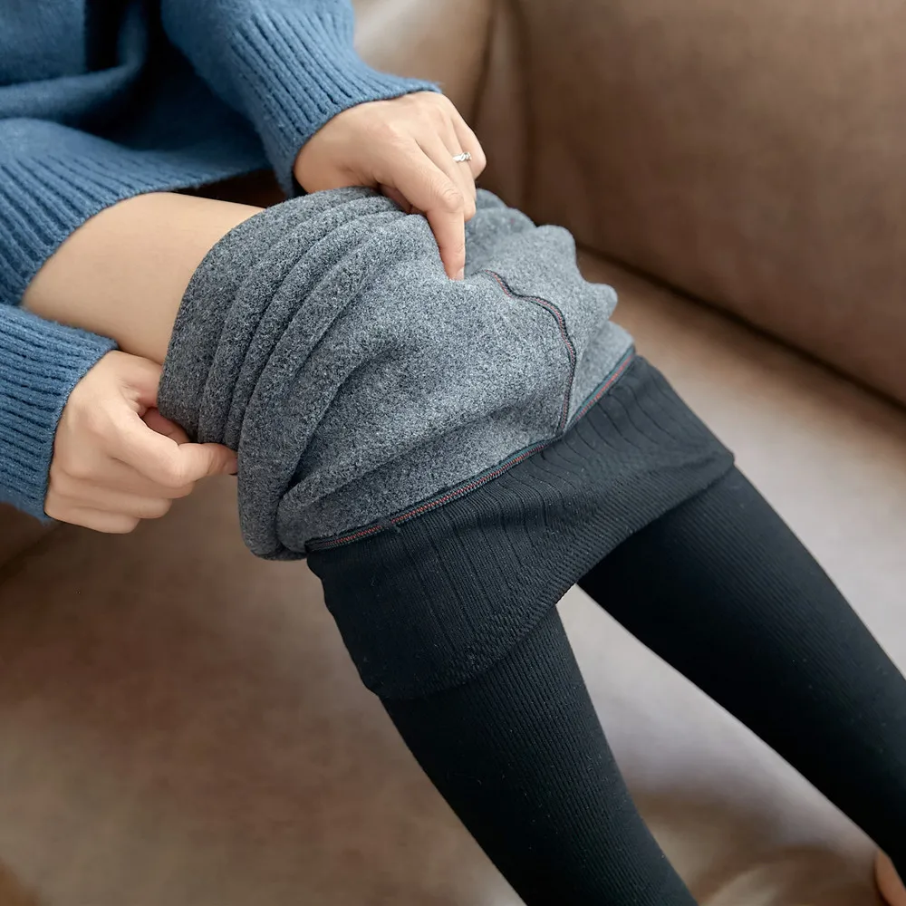 Autumn and winter fleece thickening high waist thread suet socks vertical stripes cotton