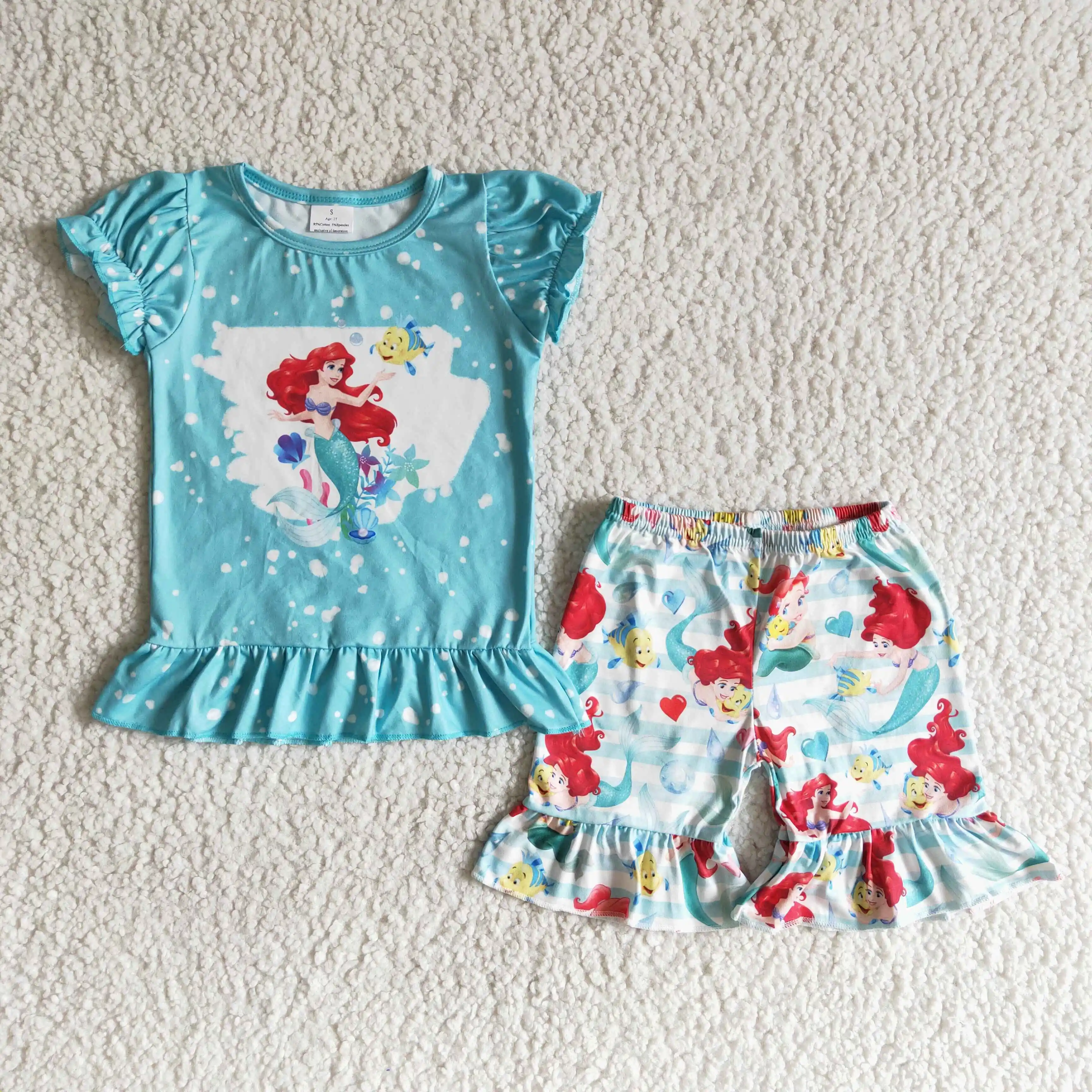 

short sleeve blue top and ruffle shorts clothes girl outfit summer 2 pcs kids baby girl clothes set cute baby clothing