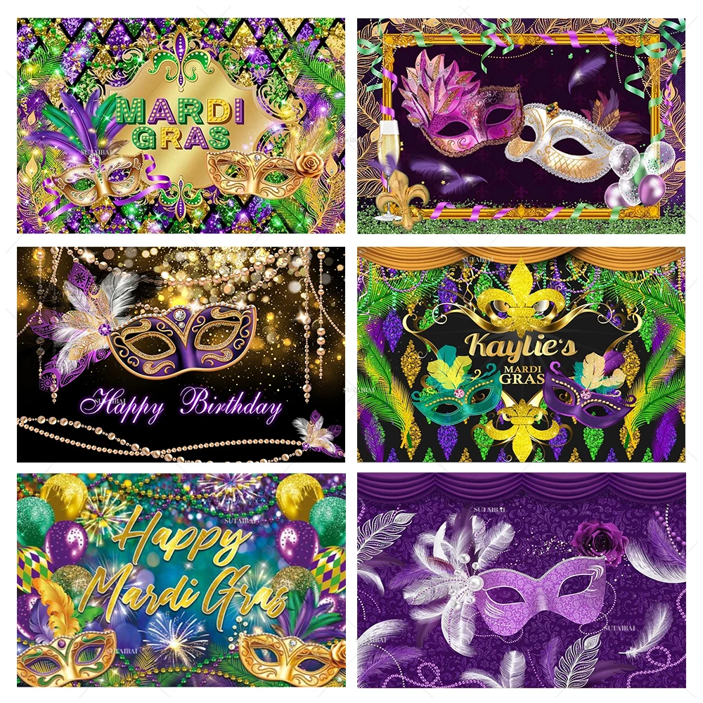 

Mardi Gras Photography Background Masquerade Fiesta Party Mask Glitter Bokeh Decoration Studio Props Portrait Photo Backdrop