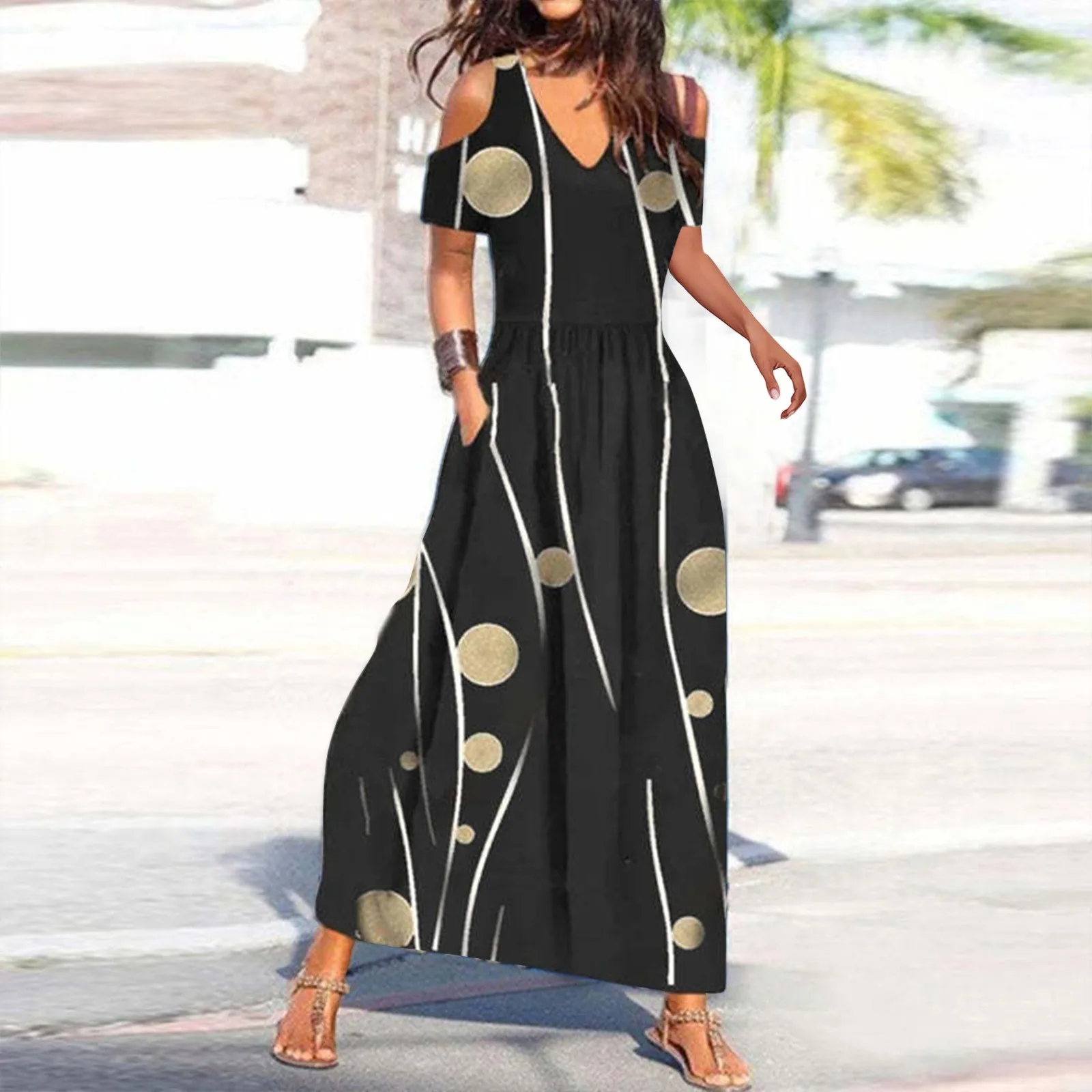 

Dress For Women Fashion Casual V Neck Sleeveless Floral Print Sling Dress Casual Long Maxi Dress