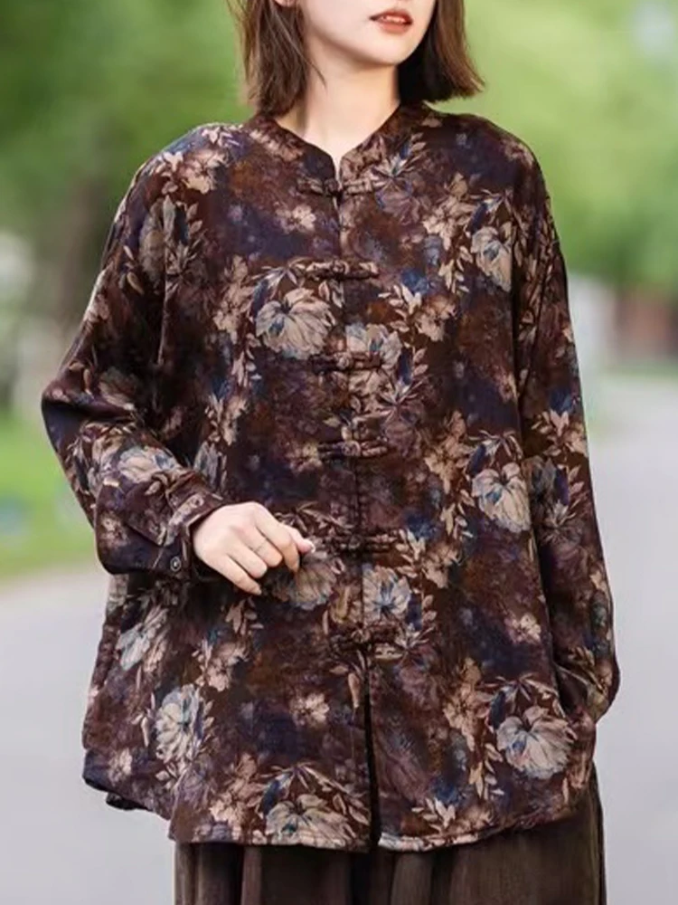 Max LuLu воротник-стойка китайские весенние женские рубашки с принтом модные