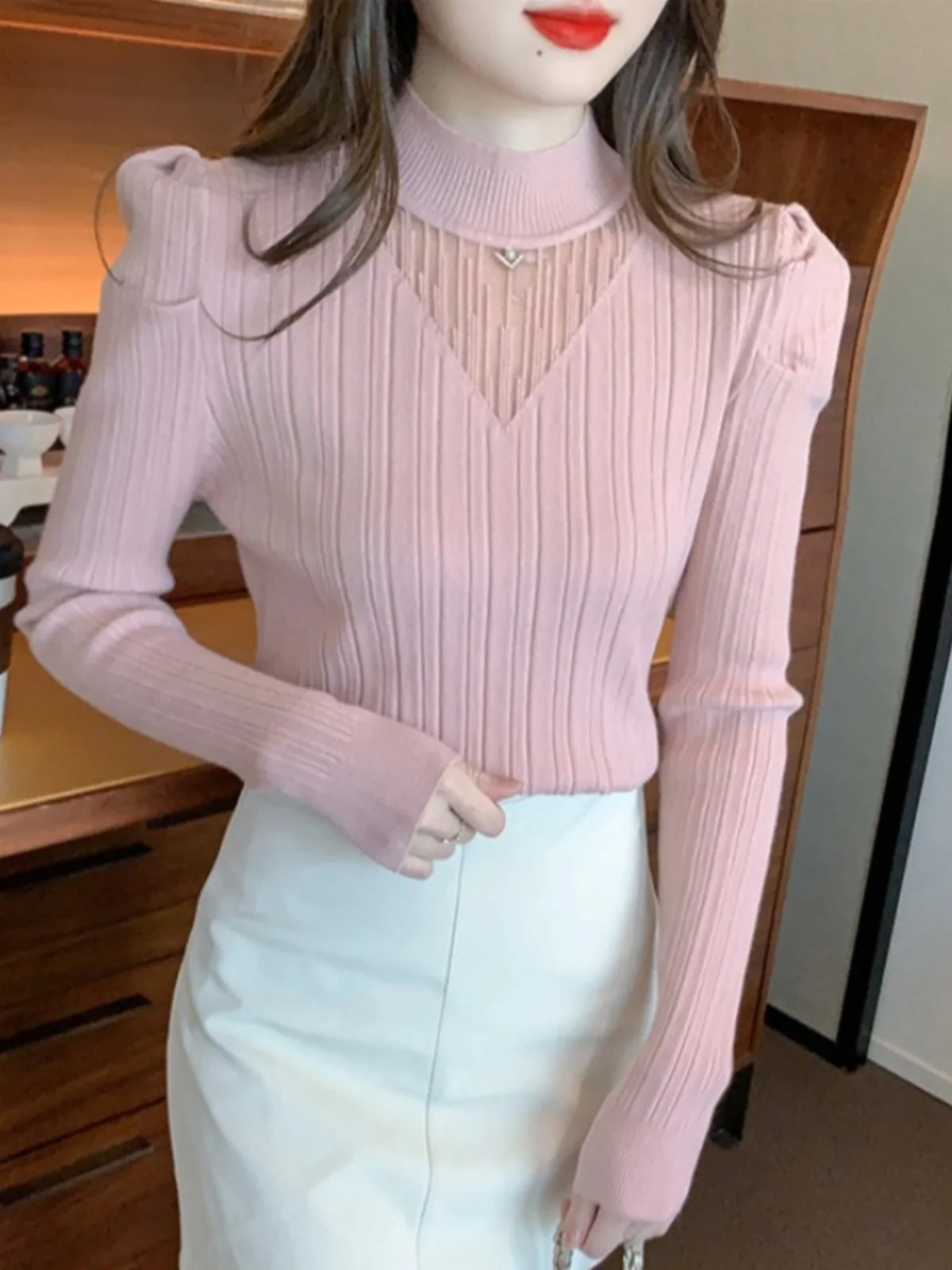 Вязаная женская одежда с длинными рукавами и высоким воротником в стиле хитрый