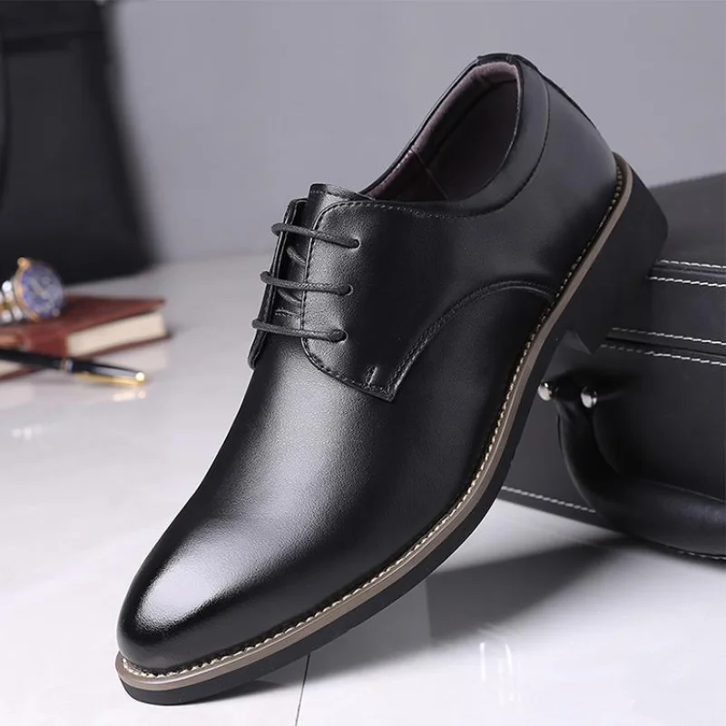 

Leather Wedding Shoe 2023 Men's Leather Shoes Rubber Sole Soles Men's Office Business Format Shoes Large Size 48 Męskie Buty
