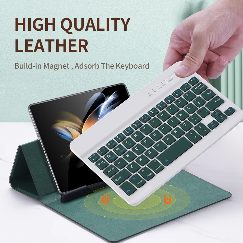 Luxury Wireless Keyboard Case For Samsung Galaxy Z Fold 4 Fold3 Leather Bracket Cover With Optional Pen Magnetic Bluetooth Funda