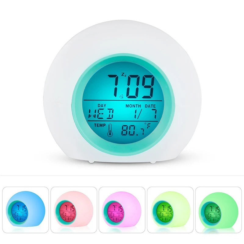 

Color Changing LED Light Digital Alarm Clocks Touch Control Kids Children Wake Up Alarm Clock Thermometer Nature Music Gifts