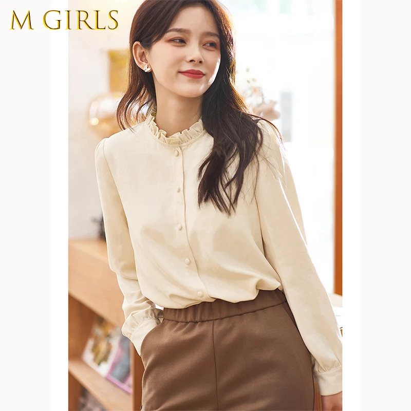 

M GIRLS 2020 Winter Shirts For Women Casual Solid Long Sleeve Slim Female Tops Elegant Fashion Clothing