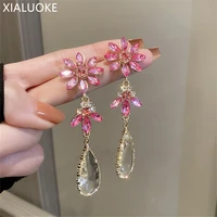 xialuoke luxury geometric water drop crystal dangle earrings for women bohemia long tassel flowers earrings weddings jewelry
