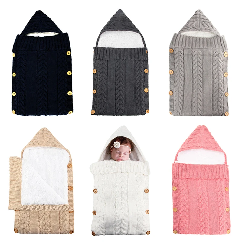 

Baby Winter Plush Sleeping Bags Infant Knitting Swaddle Wrap Baby Stroller Sleeping Bag Envelope for Newborns Blankets Sleepsack