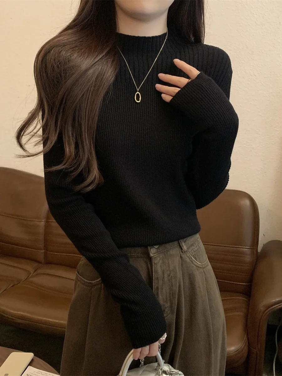 Облегающая трикотажная нижняя рубашка с высоким воротником и длинными рукавами