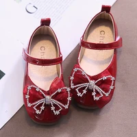 childrens leather shoes girls shiny spring autumn british style soft soled bow knot square toe performance princess shoes