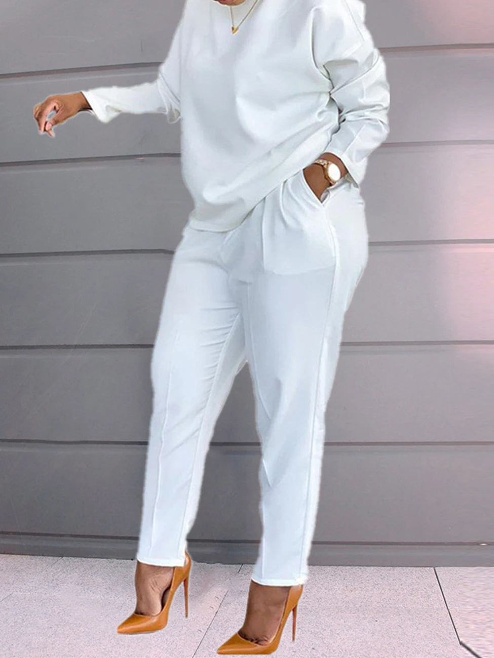 

Women autumn casual Loose 2 Piece Set tracksuit Pockets Decor Long Pants+ Long Sleeve Top Sportwear ttwo-piece set 2022