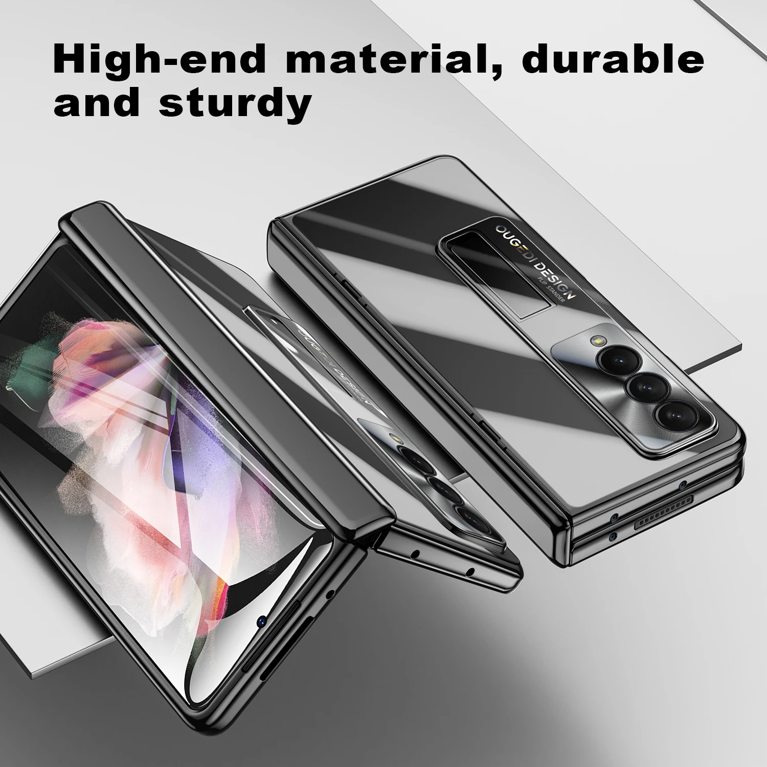 POVSCAE Hinge Protection Case For Samsung Galaxy Z Fold 3 Slim Electroplated Plating PC Crystal Clear Phone Case With Kickstand