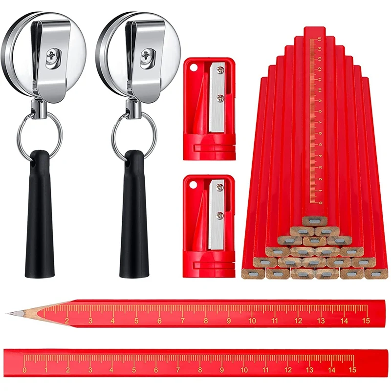 

20 Construction Pencil With 2 Pencil Sharpener And 2 Silicone Heavy Duty Retractable Woodworking Pencil Marking Tool Set