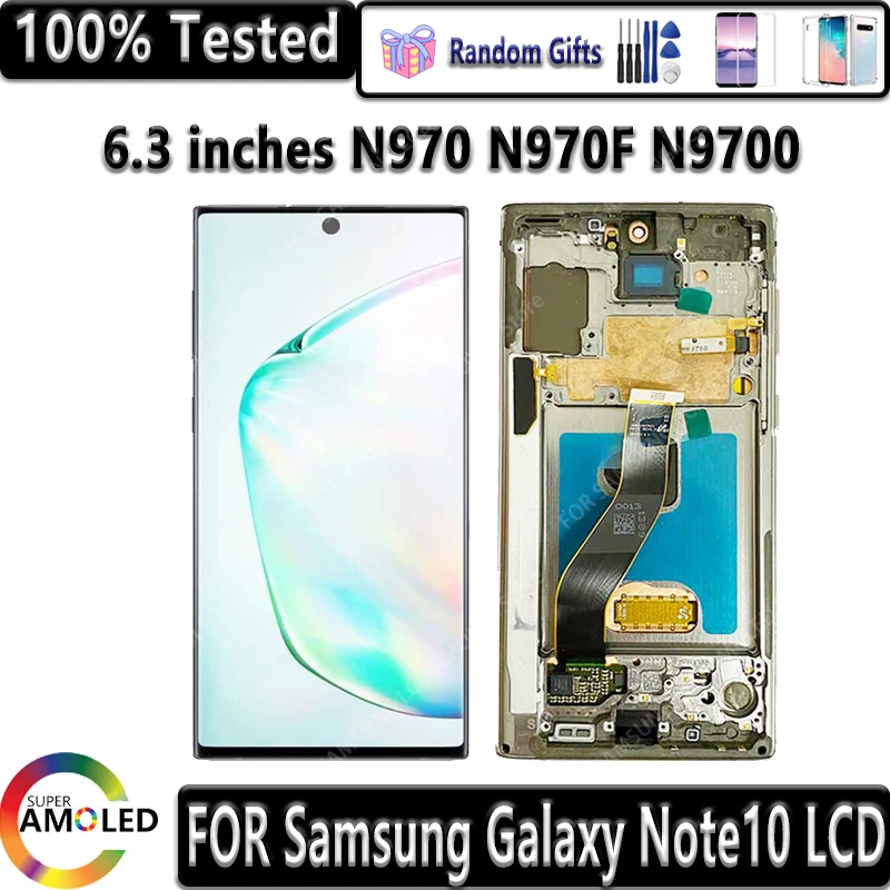 Оригинальный ЖК-дисплей 6,3 дюйма AMOLED для Samsung Galaxy Note 10 N970F note10 N970 N9700 с рамкой и дигитайзером сенсорного экрана в сборе