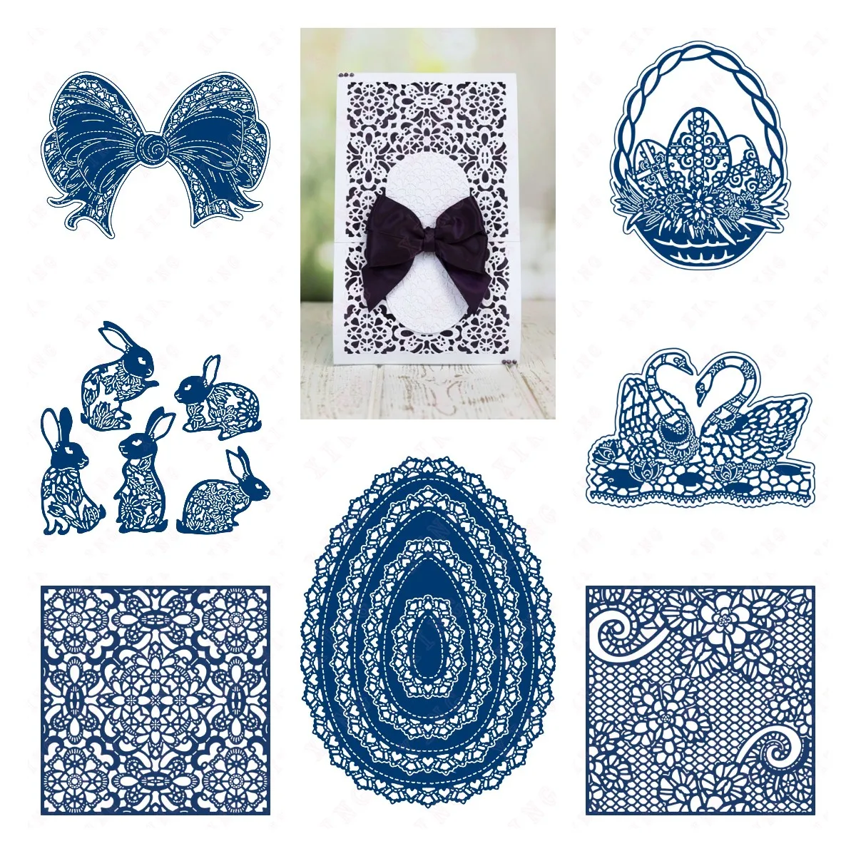 

New Diy Antique Lace Bunny Blooms Metal Cutting Dies Eggs-quisite Elegance Die Set Swan Song Spring Basket Bountiful Bow Molds