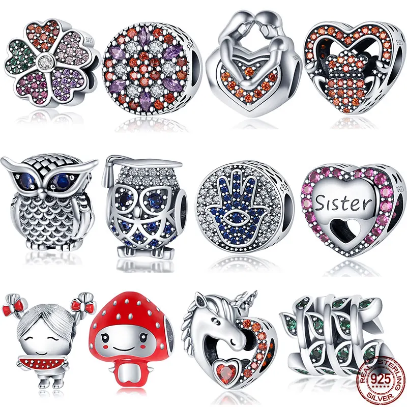 

Hot Sale Zircon Series 925 Sterling Silver Owl Charm Bead Fit pandora original Bracelet Bangle Making DIY Jewelry For Women