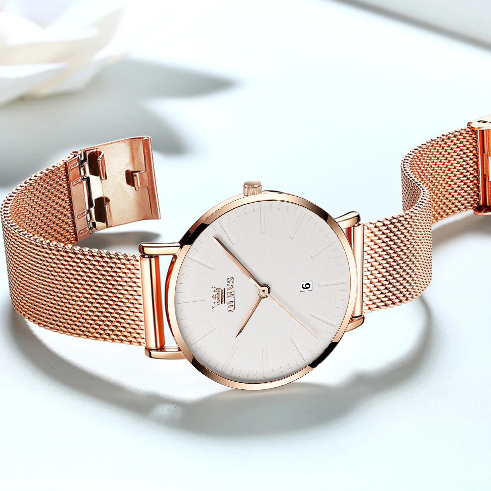 Женские Ультратонкие Кварцевые Наручные Часы OLEVS Водостойкий Корпус Из