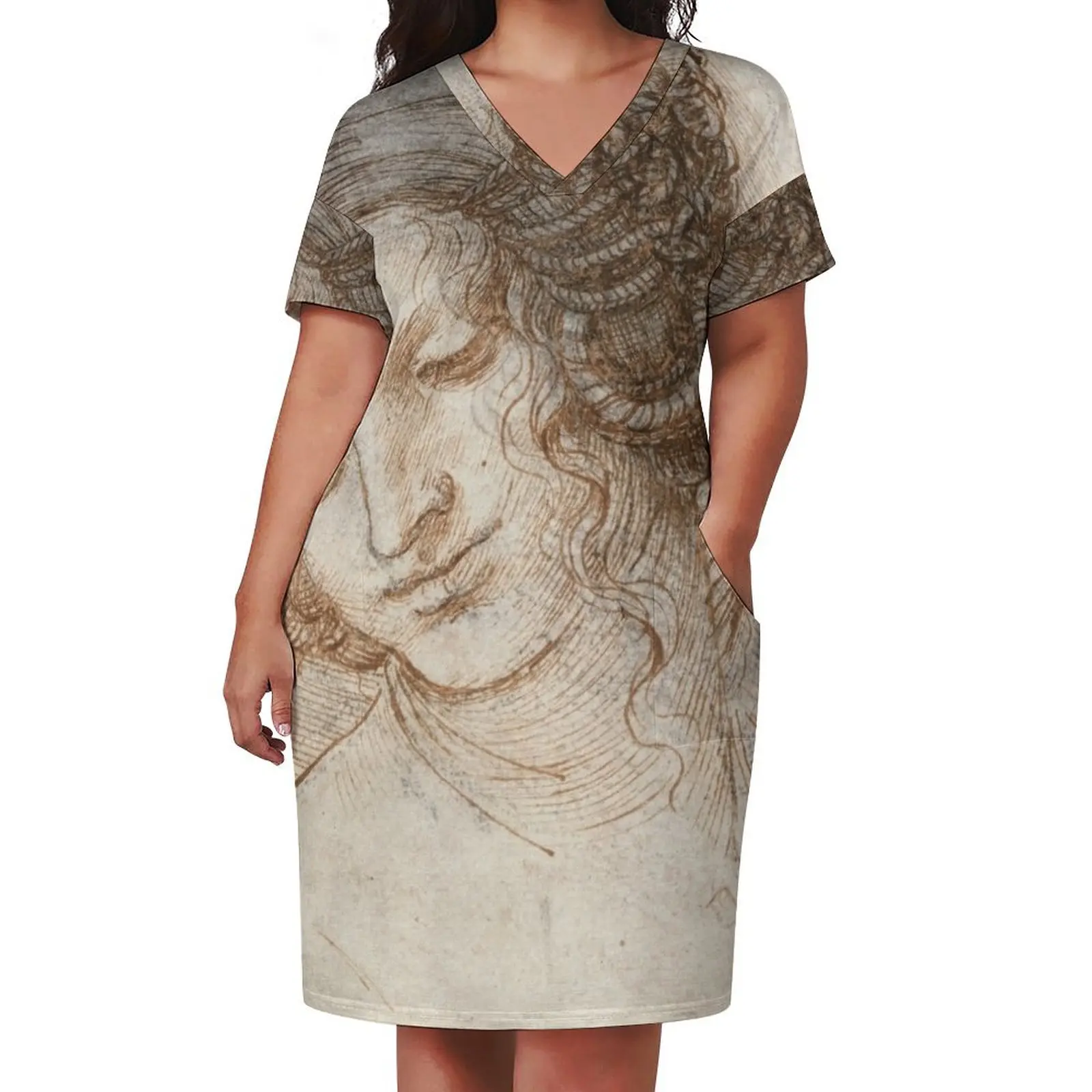 Леонардо да Винчи - Голова Леды свободное карманное платье женское женская