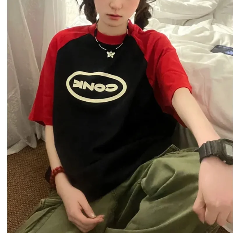 

Deeptown Hippie Kpop Patchwork T-shirts Women Vintage Harajuku Oversize Letter Print Short Sleeve Top American Style Streetwear