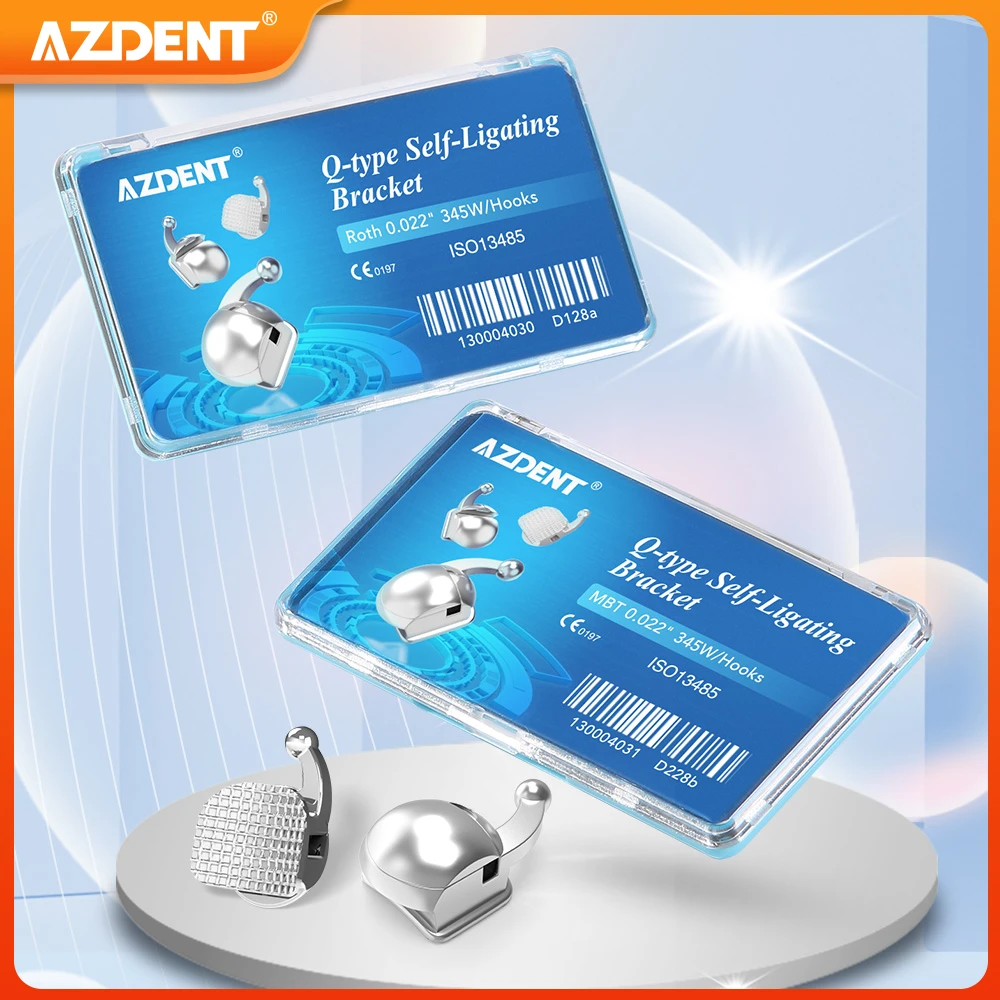 

24pcs/Box AZDENT Dental Brackets Orthodontic Braces Spherical Q-type Self-Ligating Roth/MBT 0.022 Hooks 345 with Buccal Tubes