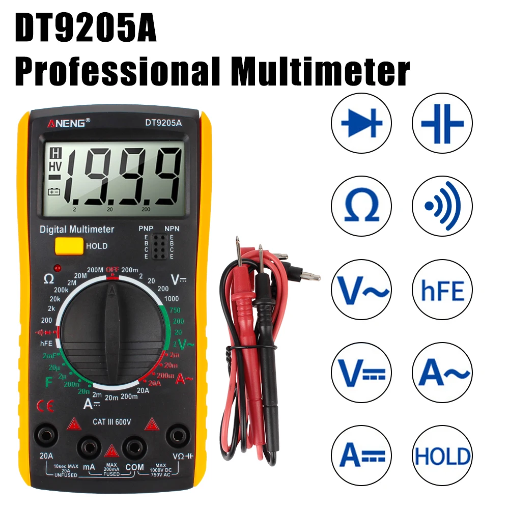 

DC HFE Diode Measure Tool Tester Multimeter AC Multimeter Voltage Current Resistance Capacitance Professional With Bazzer