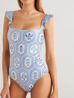 2022 new fanshion beachwear for girls printed ruffled swimsuit fashion sexy one piece swimwear