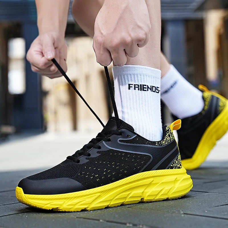 Big Size 39-48 Breathable Knit Lace-up Men's Running Shoes Summer Exercise Sneakers Men Comfortable Non-slip Men's Jogging Shoes