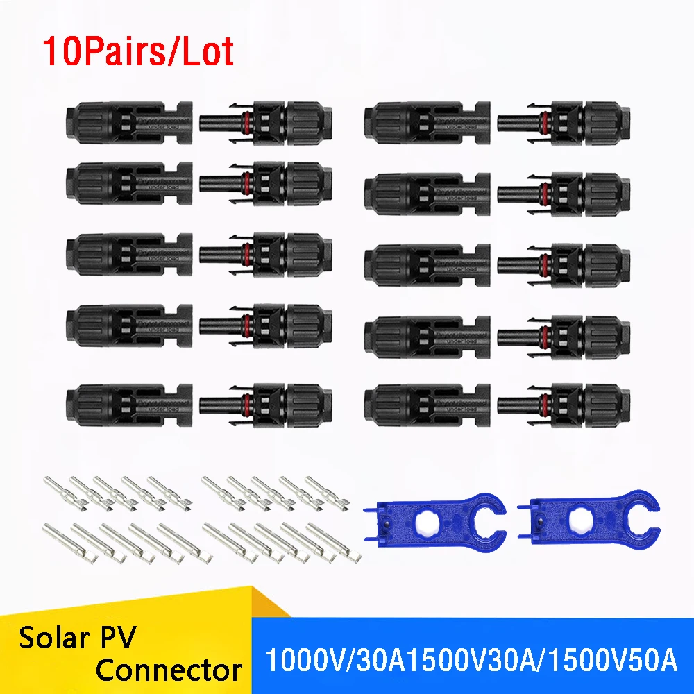 10 çift erkek ve dişi PV konnektörleri güneş konektörü 30A 50A 1000V 1500VDC IP67 güneş kablo 2.5mm2 4mm2 6mm2 bağlantı