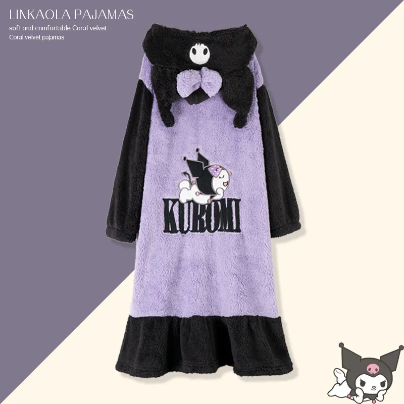MINSO Senrio Kuromi халат Kawaii зимний теплый коралловый бархатный пижамный мультфильм