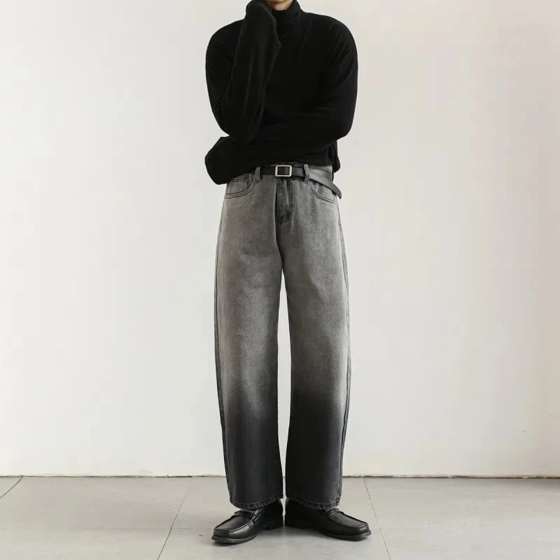 Wide Leg Jeans Men Spring Autumn Vintage Washed High Street Hip Hop Loose Casual Fashion Streetwear All-Match Retro Harajuku