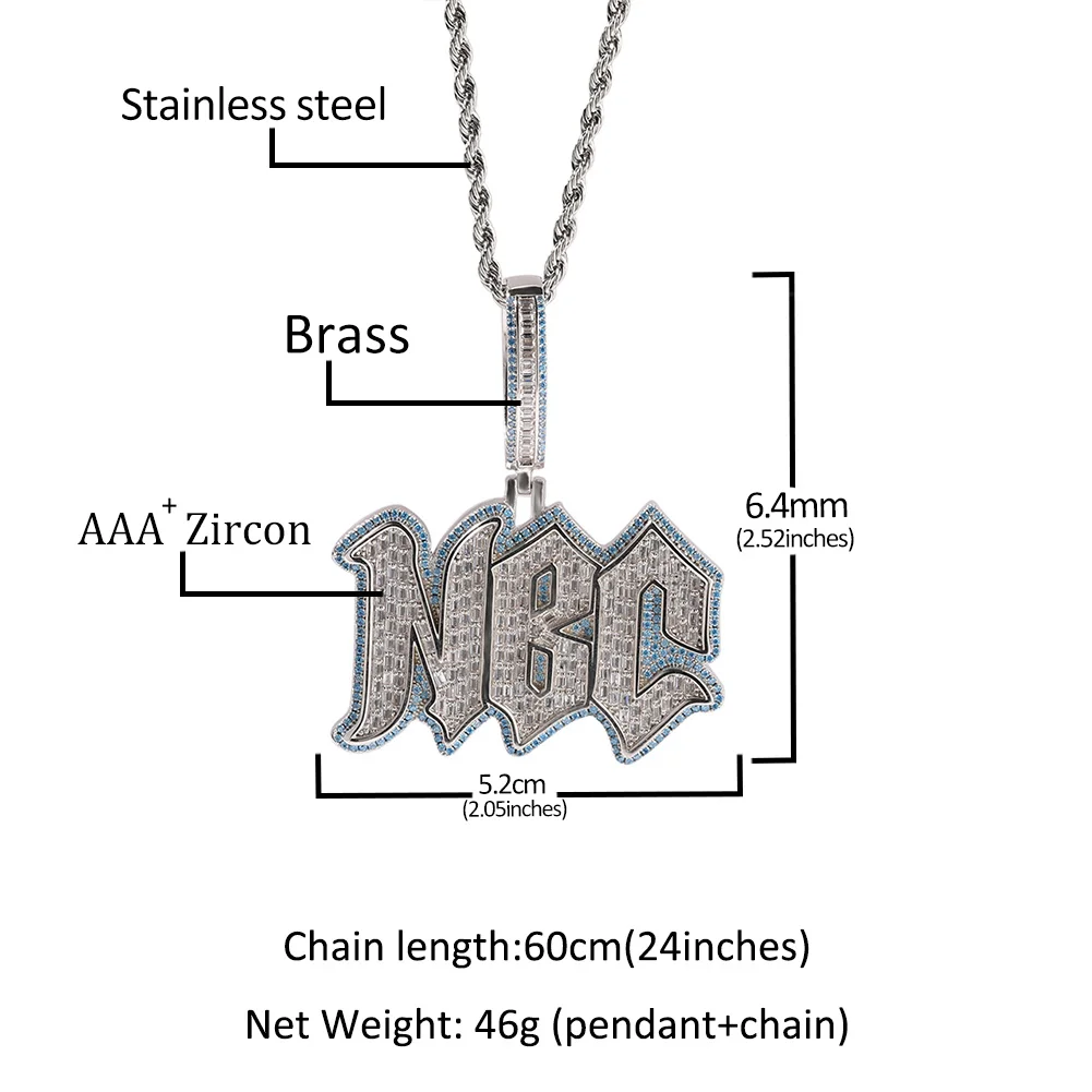 Uwin Custom Double Layer Baguette Cz Name Pendant Necklaces For Women Bling Cubic Zirconia Letter Necklace Charm HipHop Jewelry