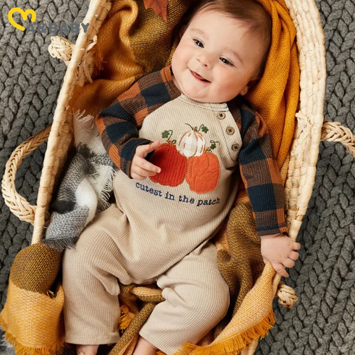 Ma&Baby 0-18M 1st Halloween Newborn Infant Baby Boy Girl Jumpsuit Cute Pumpkin Letter Plaid Print Romper Costumes