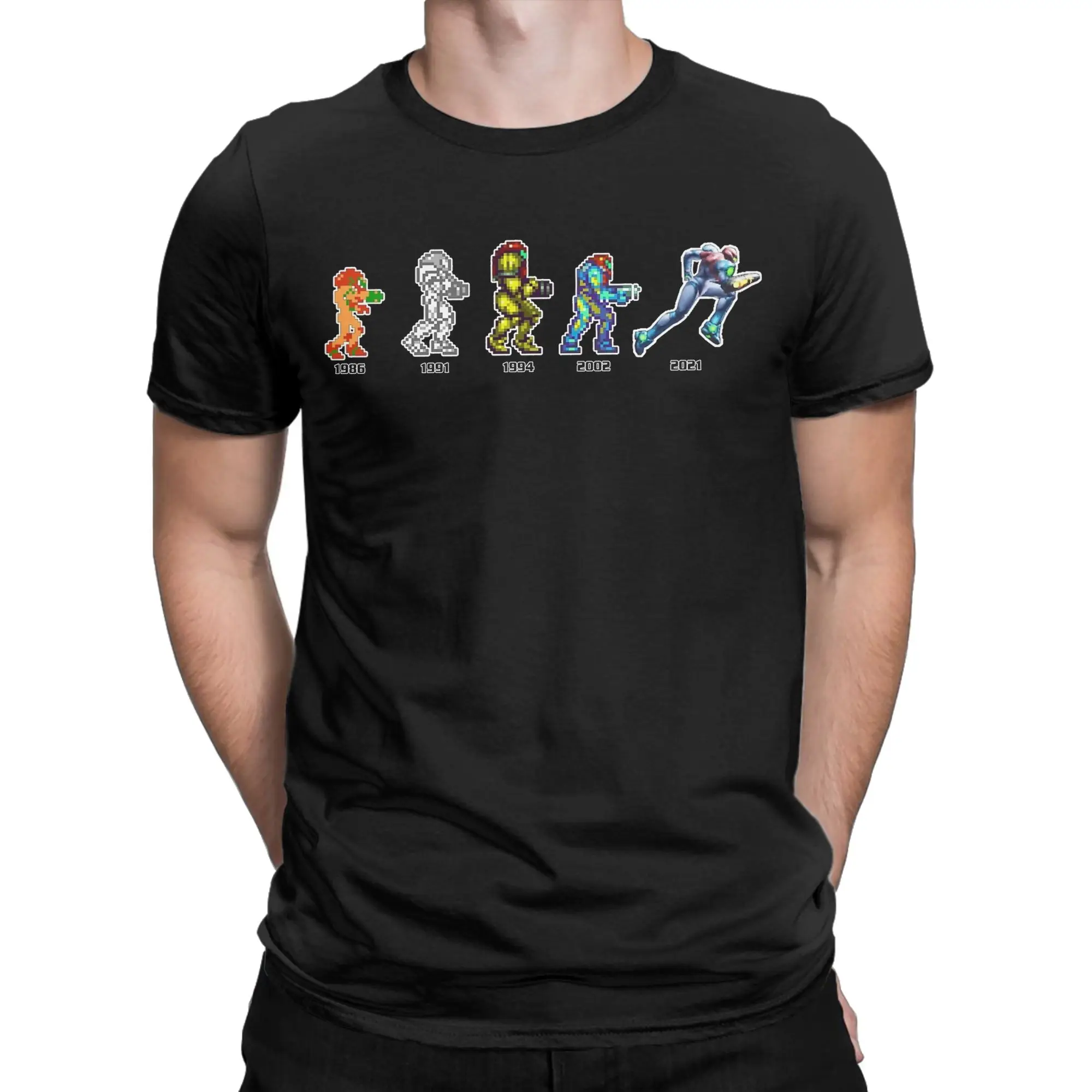 Фото Винтажная футболка Samus Evolution Metroid, мужская хлопковая футболка с круглым вырезом, футболка с короткими рукавами, одежда 4XL 5XL №2