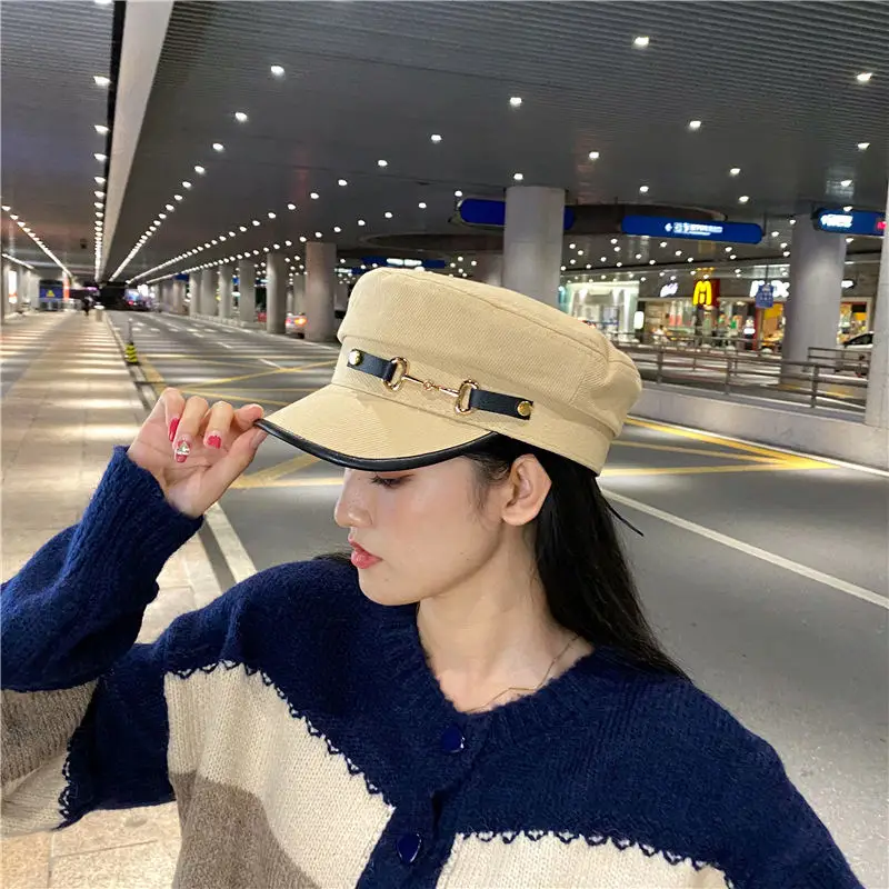 

British Retro Flat Hat Women's Spring and Summer Casual Sunscreen UV Protection Navy Chapeau Cotton Adjustable Baseball Cap