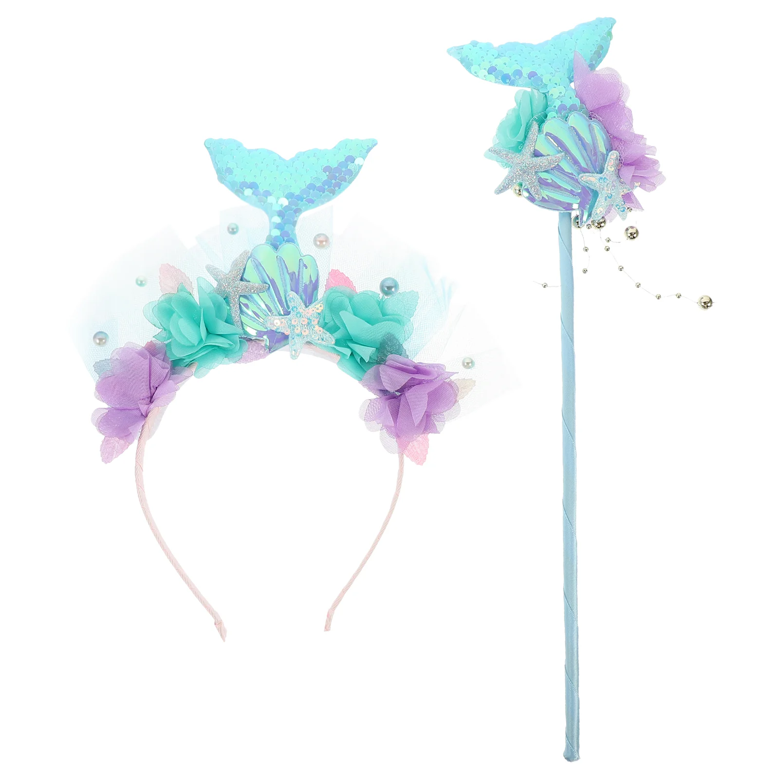 

Girls Tiaras Kids Mermaid Accessories Costume Performance Headband Decorative Fairy Wand Decorate Crown Cosplay Props Child