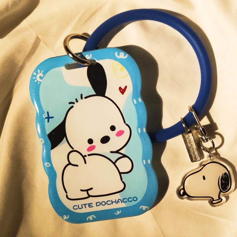 

Sanrio Pochacco Cartoon Card Sleeve Kawaii Bracelets Student Meal Cards Holder Protective Case Keychain Pendant Toy Girls Gifts