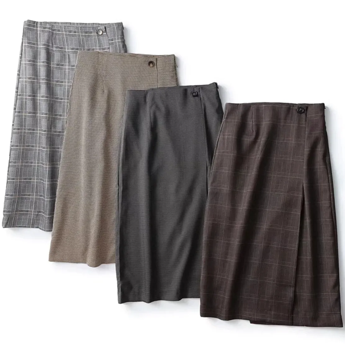 

Withered 2022 England Style Fashion Simple Office Lady Plaid High Waist Plaid Straight Skirt Elegant Pencil Midi Skirts Women