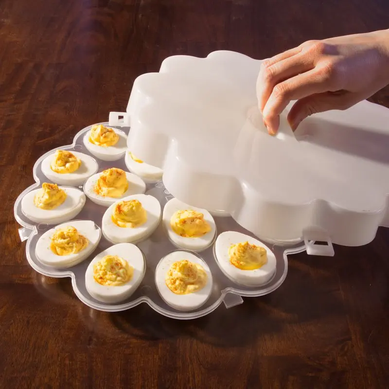 

Set of 2 Deviled Egg Trays with Snap On Lids, Holds 36 Eggs