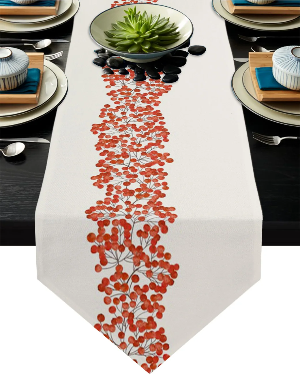 

Berry Rowan Watercolor Hand Painted Red Christmas Fruit Table Runner for Table Wedding Tablecloth Christmas Decoration for Home