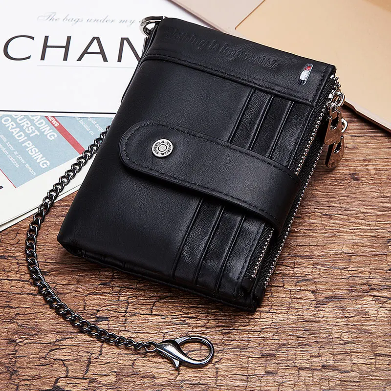 HUMERPAUL Cow Leather Wallets Hasp Man Purse with Key Chain RFID Blocking Bifold Card Holder Top Quality Male Clutch wallets